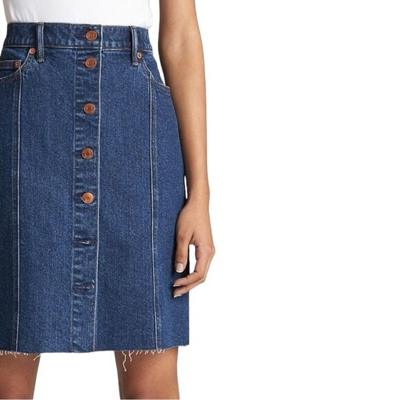 Gap High Rise Denim Button Front Jean Skirt Raw Hem Women's 28 Tall - Picture 1 of 5